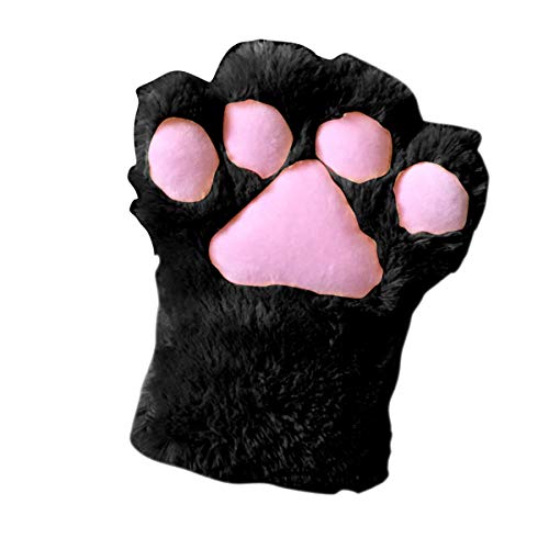 DERCLIVE süßer Handschuh für Damen und Mädchen, Bärenkrallenhandschuh, Katzenpfote, fingerlos, Kunstpelz, Plüschhandschuh für Cosplay, schwarz, M von DERCLIVE