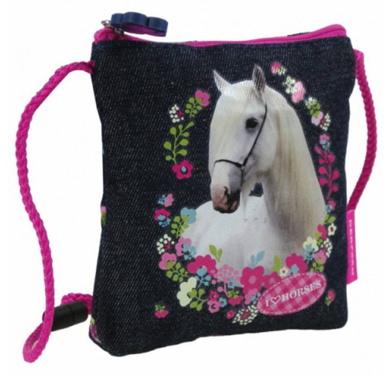 DERFORM Brustbeutel Kinder Geldbörse Geldbeutel Portemonnaie kleine Umhängetasche, Pferd von DERFORM