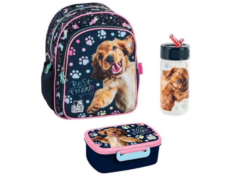 DERFORM Kindergartentasche Kindergarten Set Hund Kinder Rucksack Tasche Brotdose Trinkflasche (3-tlg) von DERFORM