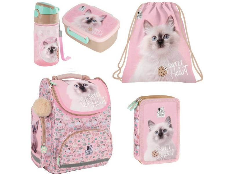 DERFORM Schulranzen 5 tlg. Katze Schulranzen Set - Tornister Turnbeutel Federtasche (5-tlg) von DERFORM