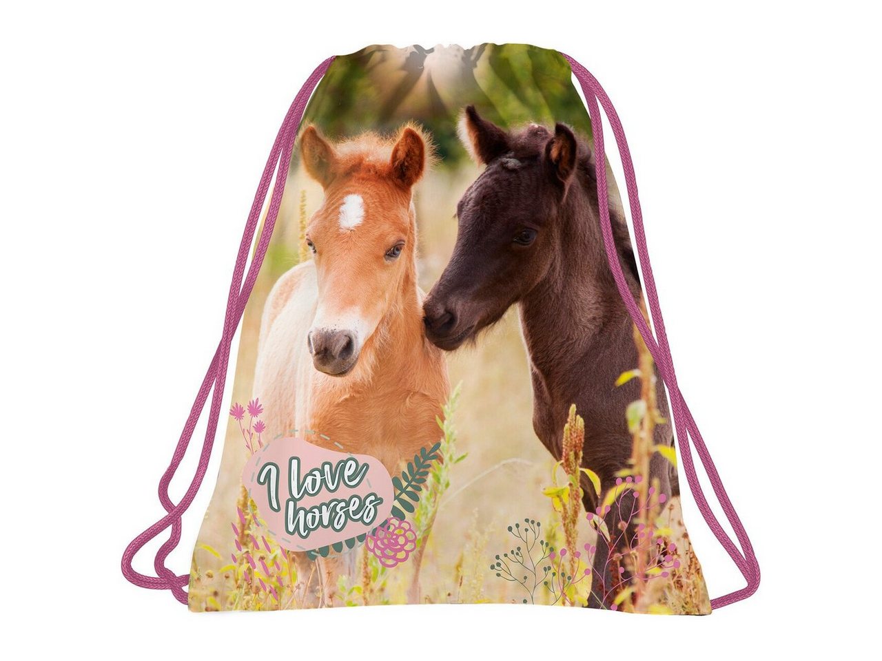 DERFORM Turnbeutel Pferde Pony Kinder Sportbeutel Sport Schuhbeutel Tasche I Love Horses von DERFORM