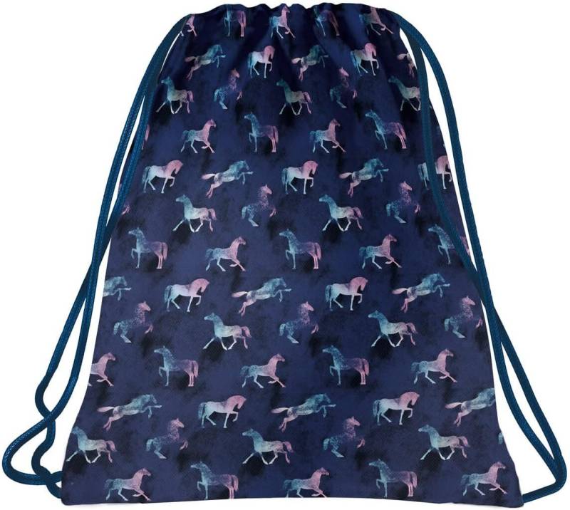 DERFORM Turnbeutel Pferde Sportbeutel Sport Schuhbeutel Tasche Gym Bag blau von DERFORM