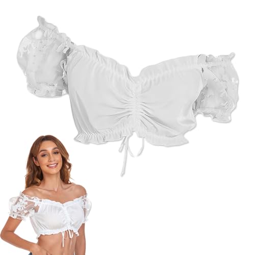 Dirndl Bluse Damen Weiße Kurzarm Oktoberfest Dirndl Damen, Trachtenblusen, Halbarm Kostümbluse Perfekt Kombiniert mit jedem Dirndls, Traditional Women's Dirnd Blouse Lace(M-Code) von DERJDISF