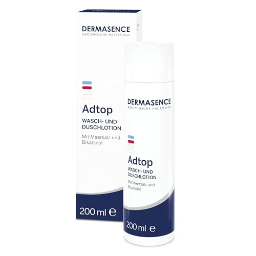 DERMASENCE Adtop Wasch- und Duschlotion, 200 ml, seifenfreie Reinigung bei trockener und empfindlicher Haut, mit Meersalz und Bisabolol, pH-hautneutral, vegan, für Kinder und Erwachsene geeignet von DERMASENCE