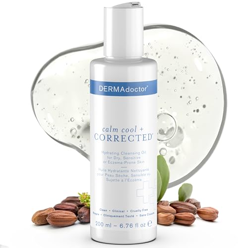 DERMAdoctor Calm Cool + Corrected feuchtigkeitsspendendes Reinigungsöl, Feuchtigkeitscreme und Make-up-Entferner für trockene, empfindliche oder zu Ekzemen neigende Haut (200 ml) von DERMAdoctor