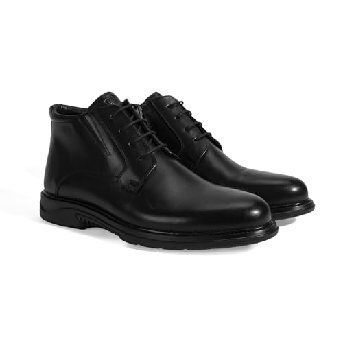 DESA COMFORT Herrenstiefel aus echtem Leder – Robustes und stilvolles Design für den Alltag – Perfekt für die Herbst-/Wintersaison, runde Zehenpartie, elastische Schnürsenkel für sicher | Schwarz - 41 von DESA