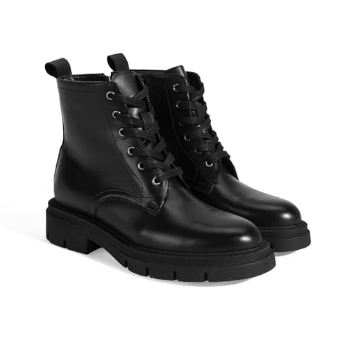 DESA Damen-Lederstiefel – robust und stylisch für Herbst/Winter, echtes Leder, Schnürung, runde Zehenpartie, mittlerer Absatz | Schwarz - 39 von DESA