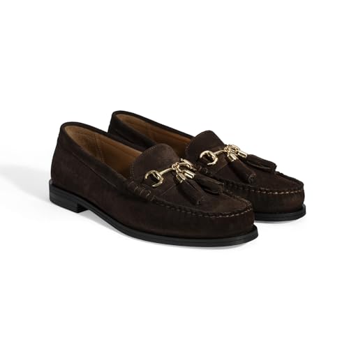 DESA Damen-Schlupfschuhe aus echtem Leder und Wildleder – Stilvolle und bequeme Halbschuhe für den Alltag für Herbst/Winter mit atmungsaktivem Material, flachem Absatz und rundem Zehendes | Braun - 38 von DESA