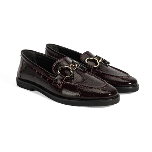 DESA Damen-Slipper aus echtem Leder, schwarzer Loafer mit Kroko-Print und Schnallendetail, stylischer und bequemer Alltagsschuh für Herbst/Winter | Bordeaux - 36 DESA Damen-Slipper aus echtem Leder, schwarzer Loafer mit Kroko-Print und Schnallendetail, stylischer und bequemer Alltagsschuh für Herbst/Winter | Bordeaux - 36 von DESA