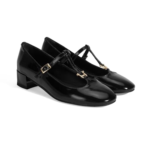 DESA Damen-Slipper aus Leder, T-Band-Loafer aus schwarzem Lackleder mit Schnalle, bequem und stilvoll für den Alltag und besondere Anlässe | Schwarz - 40 von DESA
