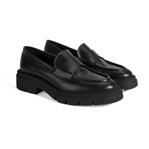 DESA Damen-Schlupfschuhe aus Leder – eleganter Komfort für den Alltag und den Abend, atmungsaktiv und wasserabweisend, knöchellang mit Blockabsatz und elastischen Schnürsenkeln für einf | Schwarz - 40 von DESA