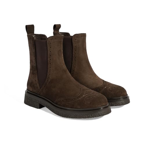 DESA Damen-Stiefeletten aus Wildleder, Bequeme Winterschuhe, stilvoll für den Alltag und besondere Anlässe, zum Hineinschlüpfen, regenabweisend, strapazierfähige Sohle | Braun - 39 von DESA