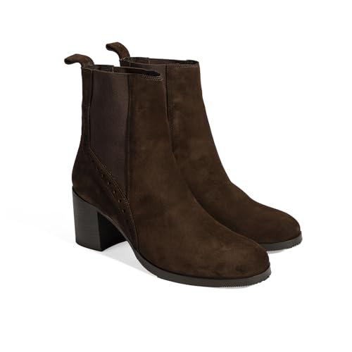 DESA Damen-Stiefeletten aus echtem Leder und Wildleder, braun, zum Hineinschlüpfen, mit elastischem Blockabsatz für Eleganz und Komfort im Alltag | Braun - 40 von DESA