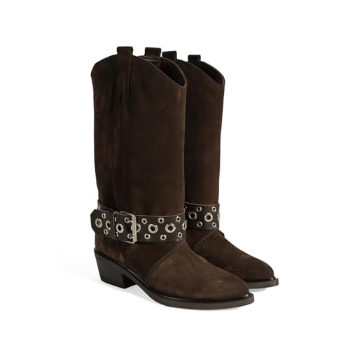 DESA Damen-Stiefeletten aus echtem Leder und Wildleder, strapazierfähiges Winterdesign, Komfortfutter, stilvoll für besondere Anlässe und den Alltag | Braun - 38 von DESA