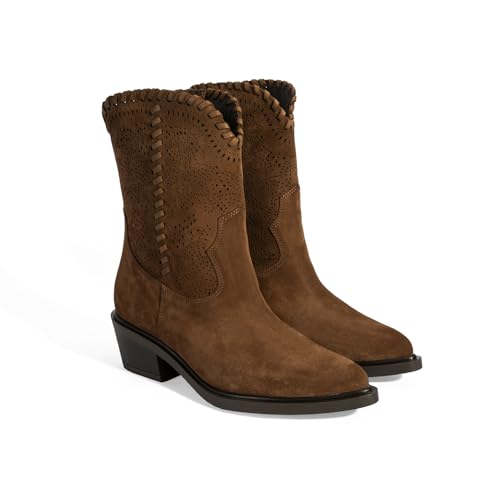 DESA Damen Stiefeletten aus echtem Wildleder – Strapazierfähige Winterschuhe mit bequemem Lederfutter für den stylischen Alltag | Braun - 36 von DESA