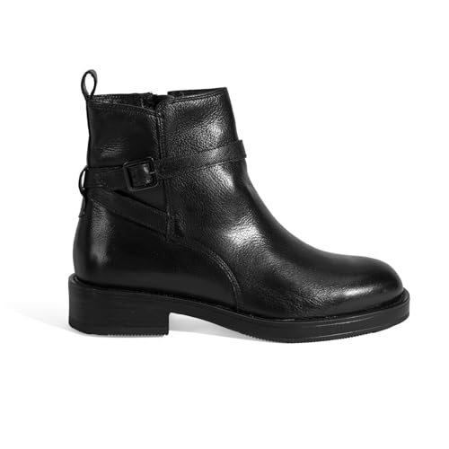 DESA Damen-Lederstiefel – Eleganz und Komfort für den Alltag und besondere Anlässe, strapazierfähige Laufsohle, ideal für den Winter | 7,5 cm Blockabsatz, spitze Zehenpartie, Knöchelhöh | Schwarz - 36 von DESA