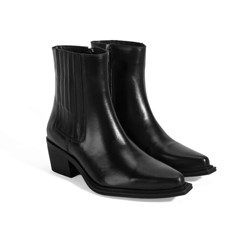 DESA Damenstiefel aus echtem Leder, stylische Wildlederstiefeletten, Bequeme Slipper mit mittlerem Absatz, strapazierfähige Profilsohle, perfekt für Herbst/Winter | Schwarz - 37 von DESA