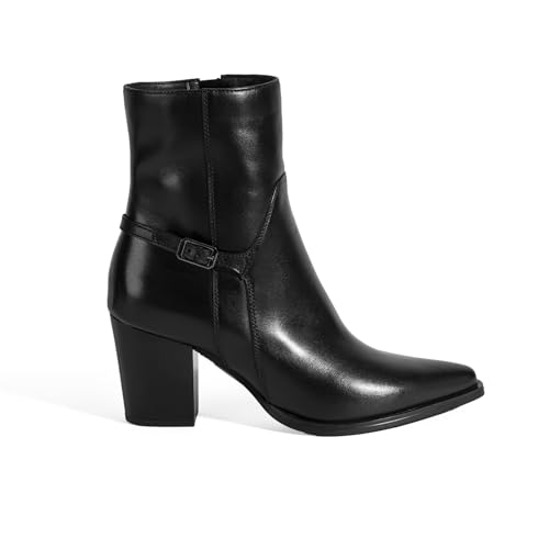 DESA Damen-Lederstiefel – Stylische & strapazierfähige Lederstiefelette für Herbst/Winter – Bequemer Flacher Absatz & atmungsaktives Futter | Schwarz - 39 von DESA