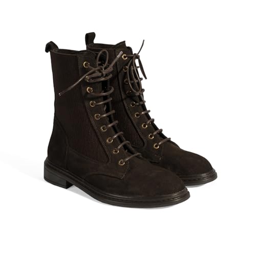 DESA Damenstiefel aus Wildleder – Premium-Komfort, langlebige Wintermode, Blockabsatz, Reißverschluss, Tierdruck | Braun - 38 von DESA