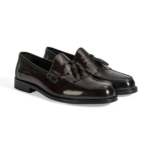 DESA Herren-Leder-Slipper, Burgunderroter Quasten-Loafer, Echtes Leder für Freizeit- und Abendgarderobe, Bequem und Stilvoll | Bordeaux - 45 von DESA