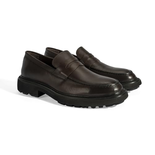 DESA Herren-Leder-Slip-Ons – Authentisches Lederdesign, Alltagskomfort, Antik-Leder-Finish für stilvolle Auftritte, Ideal für Freizeitkleidung und besondere Anlässe | Braun - 40 von DESA