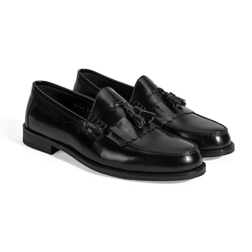 DESA Herren-Leder-Slipper, Burgunderroter Quasten-Loafer, Echtes Leder für Freizeit- und Abendgarderobe, Bequem und Stilvoll | Schwarz - 42 DESA Herren-Leder-Slipper, Burgunderroter Quasten-Loafer, Echtes Leder für Freizeit- und Abendgarderobe, Bequem und Stilvoll | Schwarz - 42 von DESA