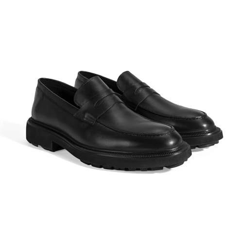 DESA Herren-Leder-Slip-Ons – Authentisches Lederdesign, Alltagskomfort, Antik-Leder-Finish für stilvolle Auftritte, Ideal für Freizeitkleidung und besondere Anlässe | Schwarz - 43 von DESA