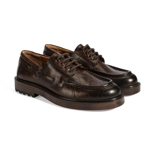DESA Herren Casual Schnürschuhe Echtleder Braun Schnürer Bequem für den Alltag und besondere Anlässe Runde Zehenpartie Flache Sohle | Braun - 41 von DESA