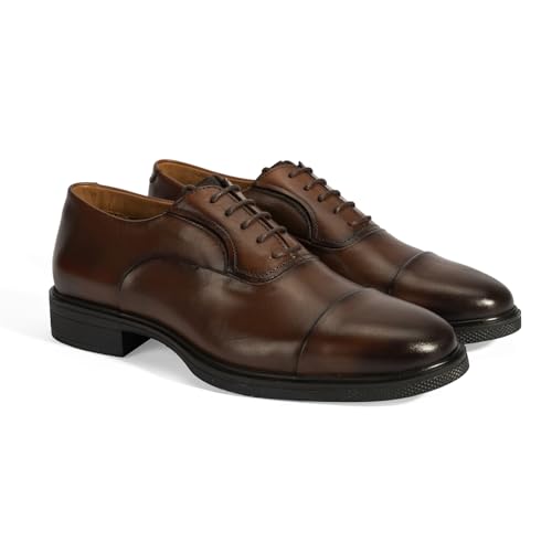 DESA Herren-Schnürschuhe aus Leder, klassische Halbschuhe für Herren, Obermaterial aus echtem Leder, bequem für den Alltag, ideal für formelle und legere Anlässe, garantierte Atmungsaktiv | Braun - 41 von DESA
