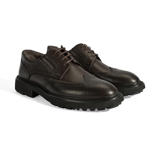 DESA Herren Echtleder Casual Schnürschuhe - Stilvoller Komfort für den Alltag und besondere Anlässe, Modell Flotel mit Flacher Sohle, Herbst/Winter Basic | Braun - 41 von DESA