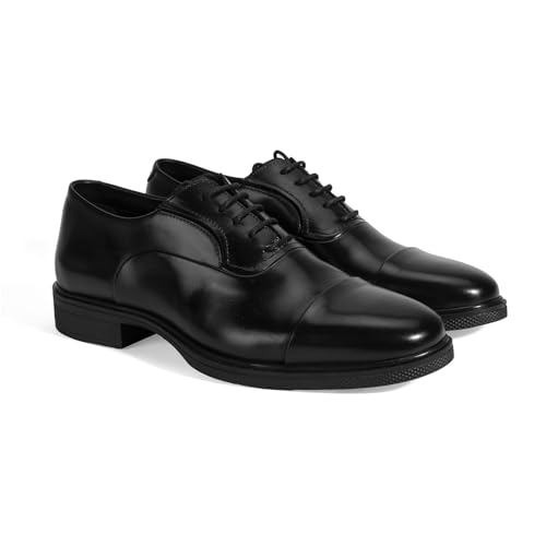 DESA Herren-Schnürschuhe aus Leder, klassische Halbschuhe für Herren, Obermaterial aus echtem Leder, bequem für den Alltag, ideal für formelle und legere Anlässe, garantierte Atmungsakt | Schwarz - 45 von DESA