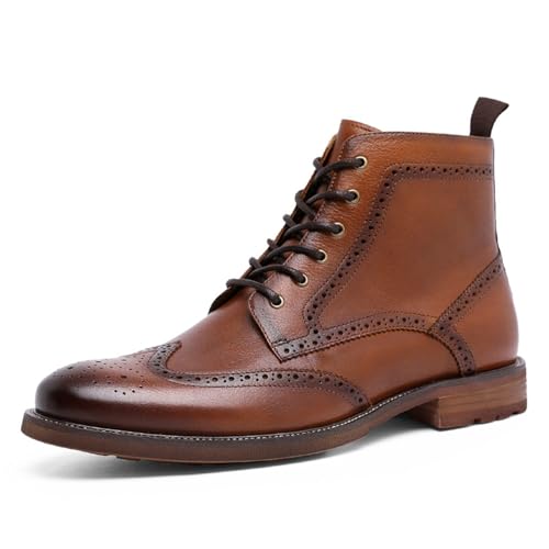 DESAI Herren Brogue Stiefel Winterschuhe mit Reißverschluss Schnürung Lederschuhe Klassische Wingtip Business Schuhe, Braun, 38 EU von DESAI