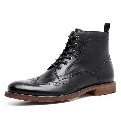 DESAI Herren Brogue Stiefel Winterschuhe mit Reißverschluss Schnürung Lederschuhe Klassische Wingtip Business Schuhe, Schwarz, 42 EU von DESAI