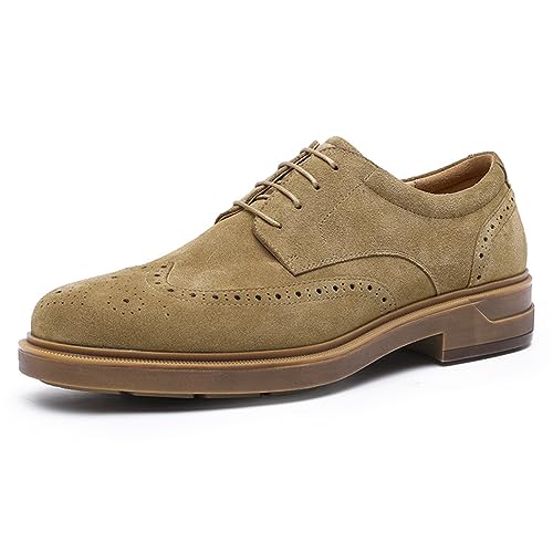 DESAI Herren Businessschuhe Brogue-Schuhe Nubukleder Anzugschuhe Hochzeitsschuhe, Beige, 42 EU von DESAI