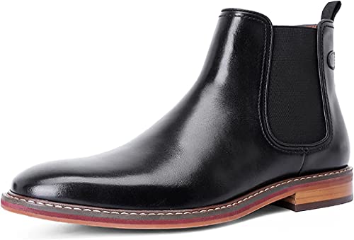 DESAI Herren Chelsea Boots Stiefeletten Klassischer Freizeit Männer Formelle Schlupfstiefel Echtleder Schuhe, Schwarz, 43 EU von DESAI