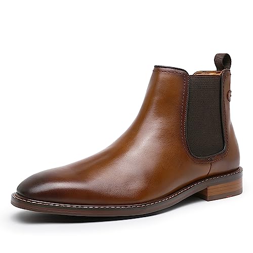 DESAI Herren Chelsea Boots Stiefeletten Klassischer Formelle Schlupfstiefel Echtleder Schuhe, Braun, 45 EU von DESAI
