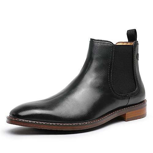 DESAI Herren Chelsea Boots Stiefeletten Klassischer Formelle Schlupfstiefel Echtleder Schuhe, Schwarz, 43 EU von DESAI