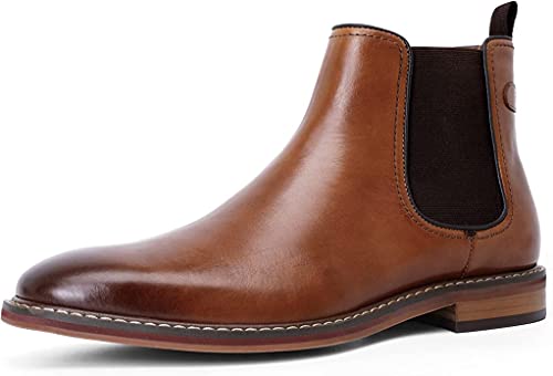 DESAI Herren Chelsea Boots Stiefeletten Klassischer Freizeit Männer Formelle Schlupfstiefel Echtleder Schuhe, Braun, 46 EU von DESAI