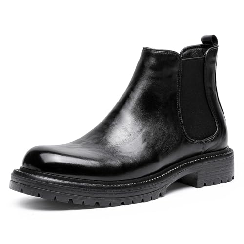 DESAI Herren Chelsea Boots Winterstiefel Businessschuhe Lederschuhe Hochzeitsschuhe Schlupfstiefel Freizeit Elegant Stiefeletten, Schwarz, 39 EU von DESAI