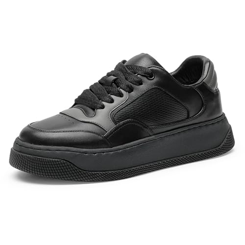 DESAI Herren Sneaker Lederschuhe Freizeit Schnürschuhe modisch leicht Wanderschuhe Klassische Turnschuhe, Schwarz, 44 EU von DESAI