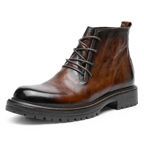 DESAI Herren Winterstiefel Leder Kleiderschuhe Rutschfeste Gummisohle Oxford Stiefeletten Derby Stiefel Klassische Stiefeletten, Braun, 38 EU von DESAI