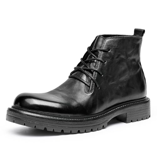 DESAI Herren Winterstiefel Leder Kleiderschuhe Rutschfeste Gummisohle Oxford Stiefeletten Derby Stiefel Klassische Stiefeletten, Schwarz, 39 EU von DESAI