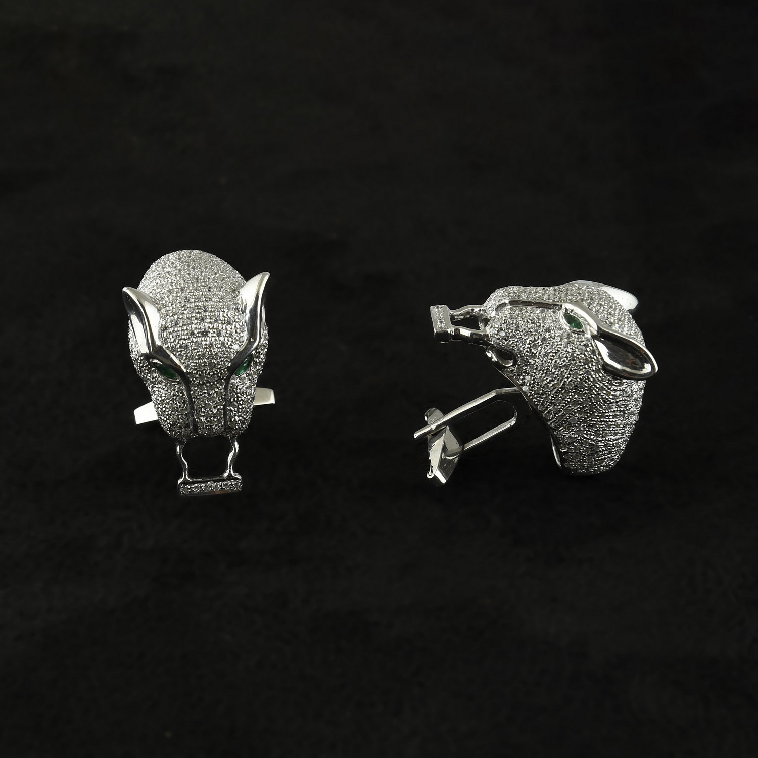 925 Sterling Silber Panther Manschettenknöpfe, Grüner Smaragd Und Weiße Cz Manschettenknöpfe - Herren Schmuck von DESIGNBYJOJ