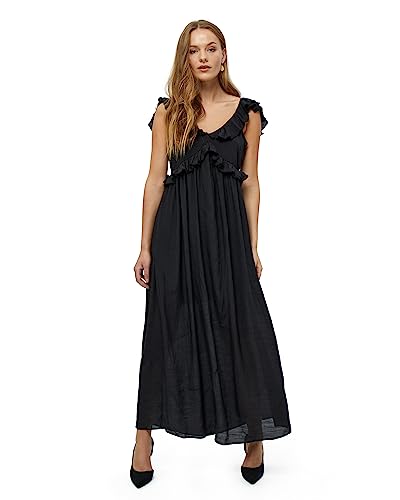 Desires Damen Dicte Maxikleid mit Trägern und Rüschen, 9000 Black, M von Desires