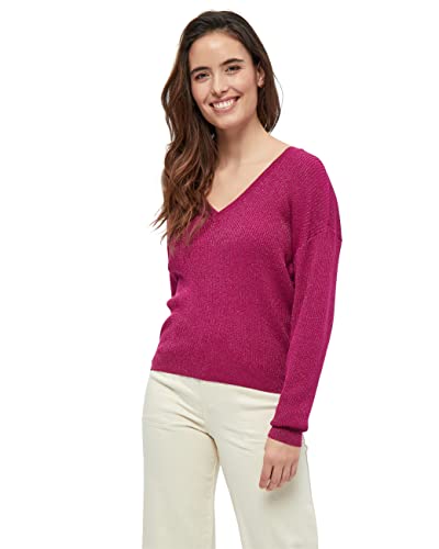 Desires Damen Geisha Rib Rot | Herbst Pulli Größe XL RIPP-V-Pullover, 0473MET FESTVIAL Fuchsia METALLIC von Desires