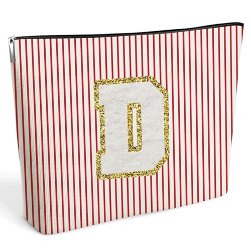 DETIHO Initial Letter Make-up Tasche Kosmetiktasche Make-up Tasche mit Chenille Brief Patch, Bunt, D von DETIHO