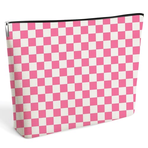 DETIHO Karierte Make-up-Tasche, Make-up-Tasche, Make-up-Organizer, große und kleine Kapazität, Reise-Kosmetik-Organizer, Reißverschlusstasche, Geschenk für Frauen, rosa, A08, Bunt von DETIHO