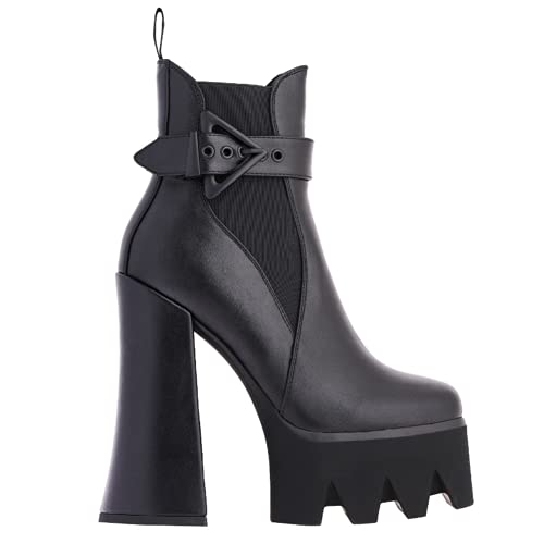 Perceptions Chunky Platform Damen Stiefel, Schwarz Features umfassen vegane freundliche Materialien, Seitenzwickel, mit Knöchelriemen, High Heel, Damenschuhe, Chelsea-Stiefel, schwarz, 44 EU von DETOGNI