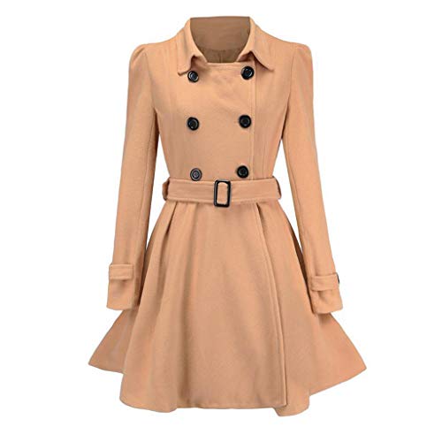 DETOPER Damen Trenchcoat Übergangsjacke Damenjacke Classic Taillierter Passform Wollmix Wintermantel Zweireiher Langer Mantel mit Gürtel Jacke Kleid Windbreaker von DETOPER