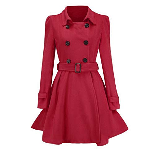 DETOPER Damen Trenchcoat Übergangsjacke Damenjacke Classic Taillierter Passform Wollmix Wintermantel Zweireiher Langer Mantel mit Gürtel Jacke Kleid Windbreaker von DETOPER